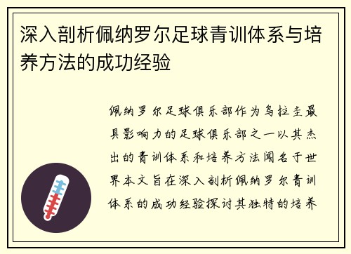 深入剖析佩纳罗尔足球青训体系与培养方法的成功经验